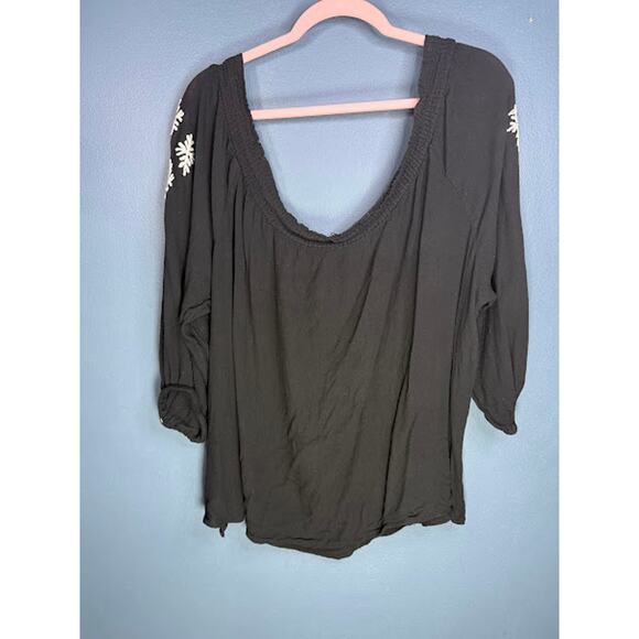Boho Top Women's Size 22/24 Embroidered Black Shirt Oversized Vacation Cruise - Picture 2 of 8